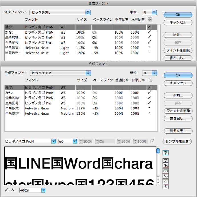 合成フォント設定